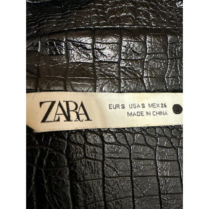 Zara Women's Black Faux Leather Vegan Croc Long Sleeve Button Up Jacket Size S