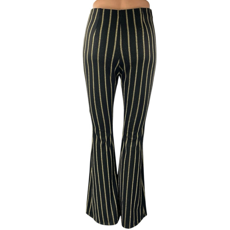 Topshop Black Gold Metallic Striped High Rise Flare Bootcut Bell Bottom Pants 4