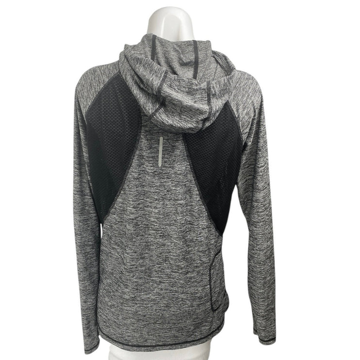 Reebok Gray Mesh Long Sleeve Activewear Sports Hooded Hoodie Sweatshirt Top Sz L