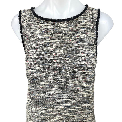 Ann Taylor LOFT Gray Tweed Sleeveless Fringe Back Zip Mini Shift Dress Size S