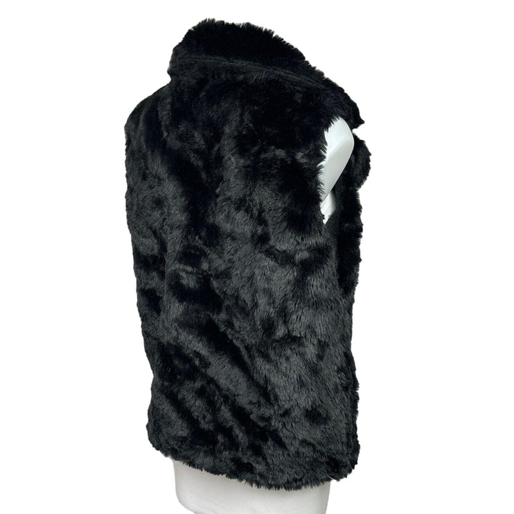 Forever 21 Black Acrylic Polyester Fuzzy Soft Faux Fur Sleeveless Pocket Lapel Collar Casual Travel Party Cocktail Winter Vest Jacket Size S