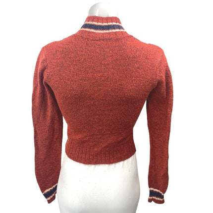 Urban Outfitters Red Wool Argyle Plaid Zip-Up High Neck Long Sleeve Sweater Sz M