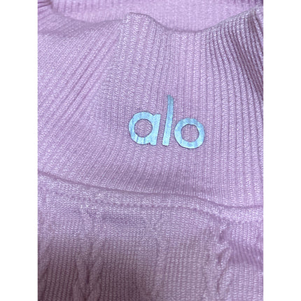 Alo Yoga Seamless Pink Cable Knit Mock Neck Long Sleeve Athletic Crop Top Sz S