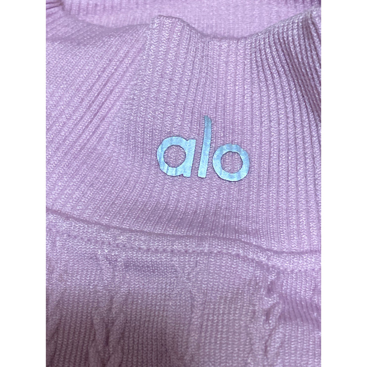 Alo Yoga Seamless Pink Cable Knit Mock Neck Long Sleeve Athletic Crop Top Sz S