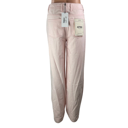 NEW Seroya Women's Pink High Rise Drawstring Relaxed Wide Denim Jeans Pants 28