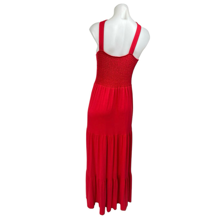 Ann Taylor LOFT Red Sleeveless Smocked Tiered Square Cami Tank Maxi Dress Size M