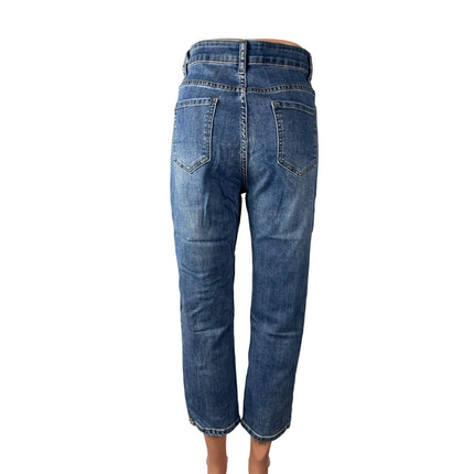 Women's Blue High Waisted Straight Leg Casual Y2k Cropped Denim Jeans Size 28