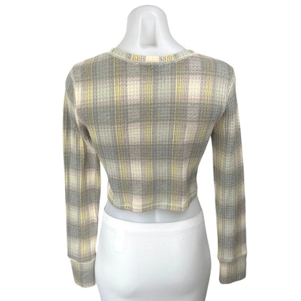 Urban Outfitters Out From Under Cream Plaid Waffle Knit Crop Sweater Top Size M