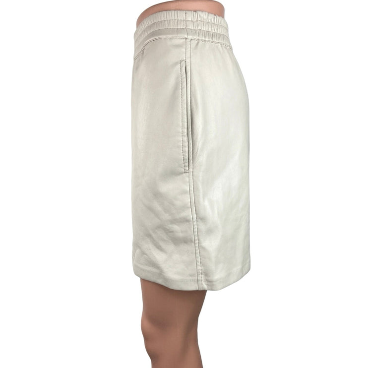 Aritzia Babaton White Faux Leather Elastic Waist Straight Pencil Mini Skirt Sz L