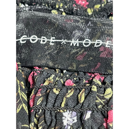 Code X Mode Women's Black Floral Smocked Square Neck Long Sleeve Blouse Top S