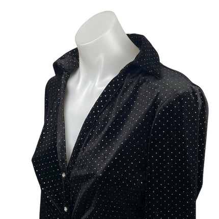 Zara Black Metallic Dot Velvet Ruched Button-Down Long Sleeve Mini Shirt Dress S