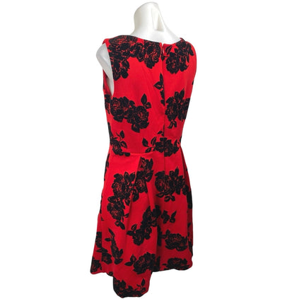 Sandra Darren Red Black Floral Jacquard Sleeveless Mini Fit & Flare Dress Size 8