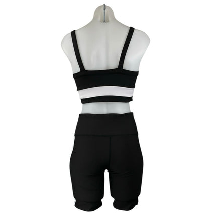 Aqua Athletic Black Activewear Yoga Sports Bra Tank Top & Biker Shorts Sets Sz S