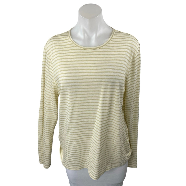 Lauren Ralph Lauren Women's Yellow Striped Long Sleeve T Shirt Tee Top Size XL
