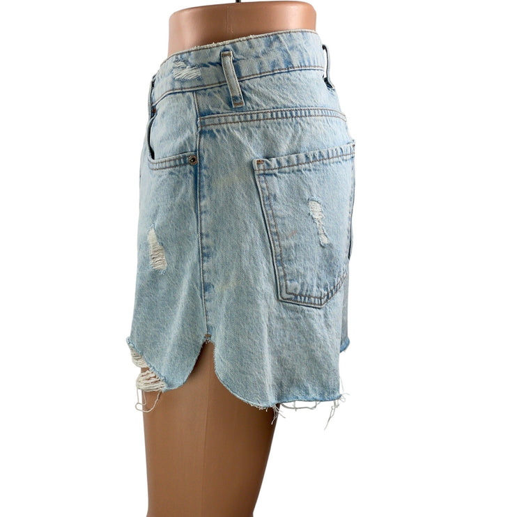 Zara Women's Blue High Rise Light Wash Distressed Cut Off Denim Jean Shorts S
