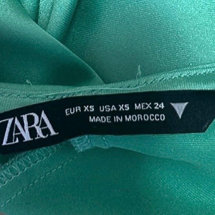 Zara Women's Green Silk Satin Sleeveless Cami Camisole Midi Slip Tank Dress XS