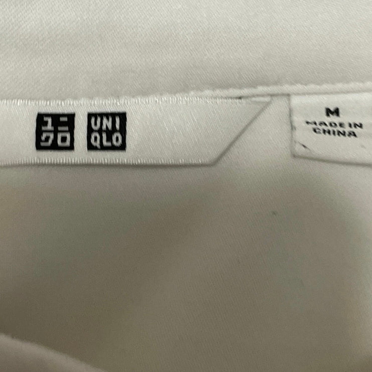 Uniqlo Womens White Long Sleeve Minimalist Collared Button Down Shirt Top Size M