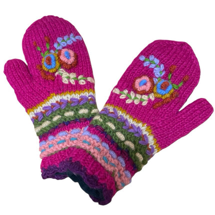 Trimdin Women's Pink Floral Wool Finger Warmer Knitted Winter Gloves One Size