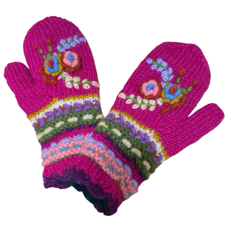 Trimdin Women's Pink Floral Wool Finger Warmer Knitted Winter Gloves One Size