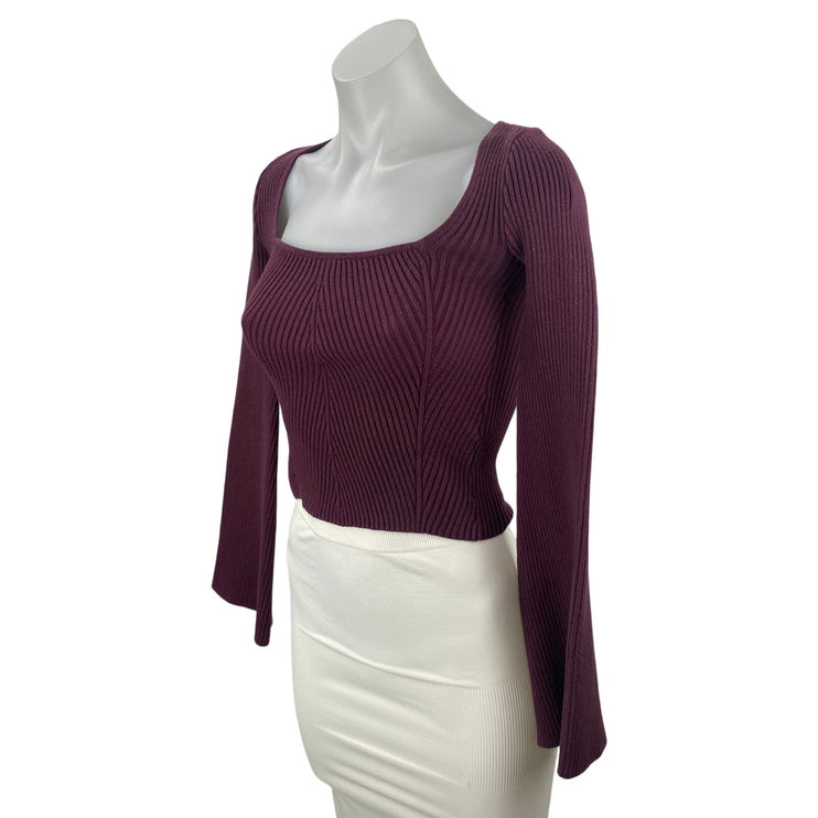 Hollister Women's Purple Long Sleeve Ribbed Knit Cropped Sweater Top Size XS