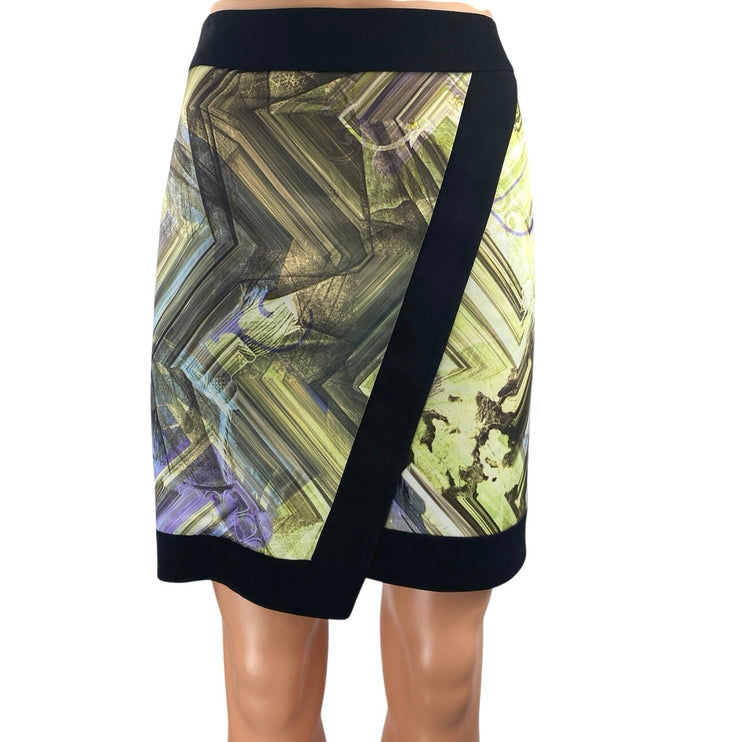 Ted Baker Lucilia Parquet Multicolor Geometric Faux Wrap Pencil Mini Skirt Sz 2