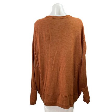 Free People Rust Brown Linen Long Sleeve Oversized Snap Cardigan Sweater Top L