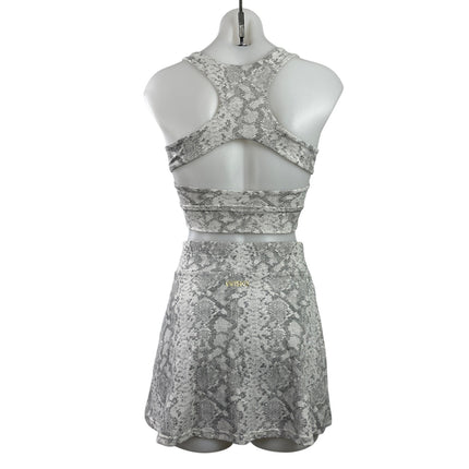 Wiskii Women's Gray Sleeveless Rhinestone Logo Crop Top & Mini Skirt Set Size S