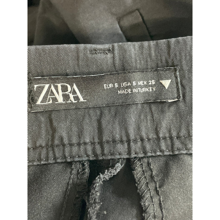 Zara Women's Black High Rise Pleated Relaxed Straight Leg Trousers Pants Size S