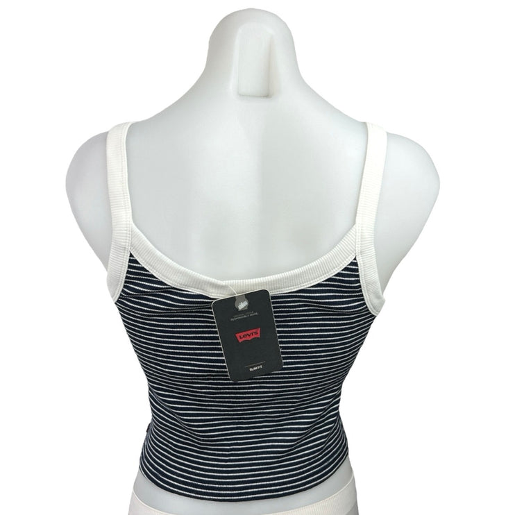 Levi's NWT Black White Striped Scoop Neck Chic Stretch Crop Tank Top Size S