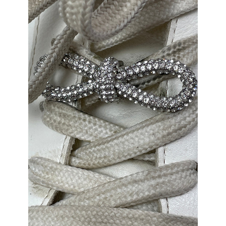 Aldo Women's White Leather Crystal Bow Lace Up Low Top Sneakers Shoes Size 8