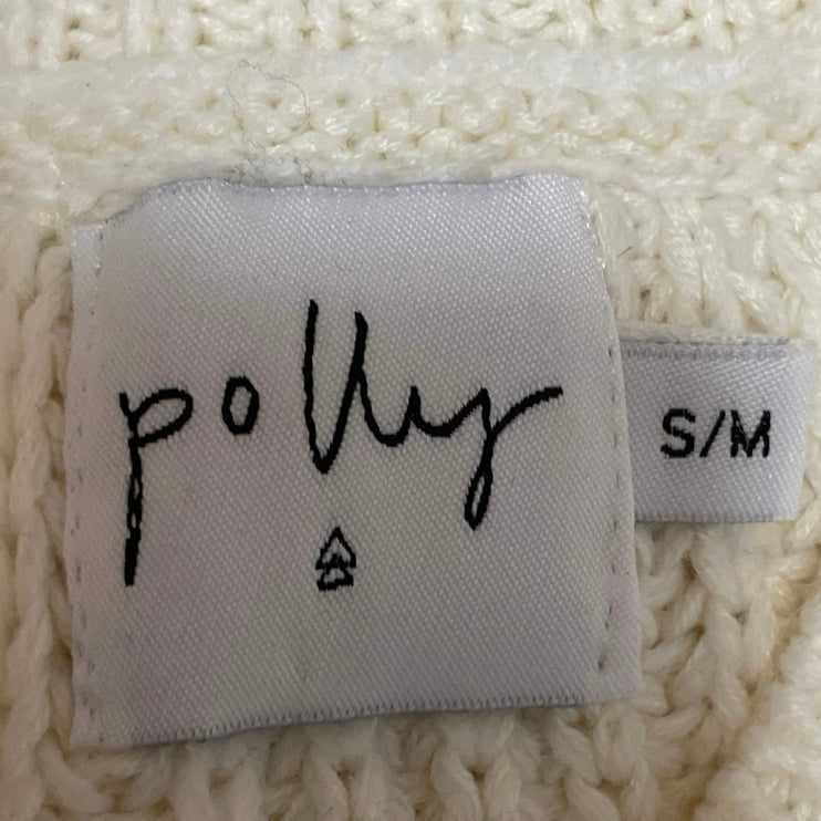 Polly Women's Cream Sleeveless Ribbed Knit Halter Neck Sweater Tank Top Size S/M