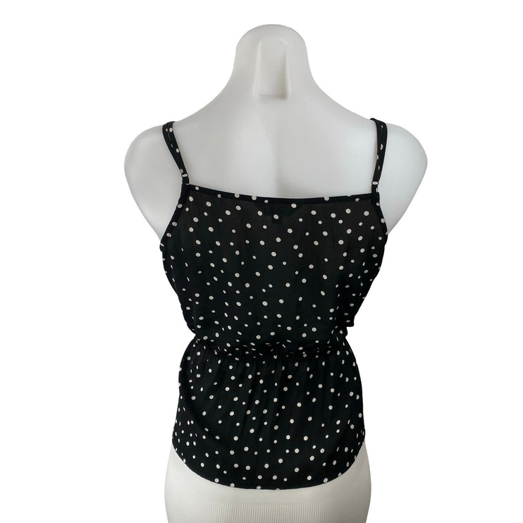 JACK by BB Dakota Black Polka Dots Sleeveless Ruffle Wrap Peplum Blouse Top S