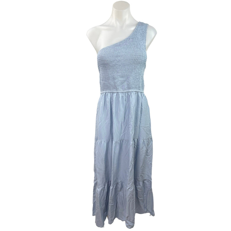 Zesica Women Blue One Shoulder Smocked Ruffle Tiered Fit & Flare Maxi Dress Sz L