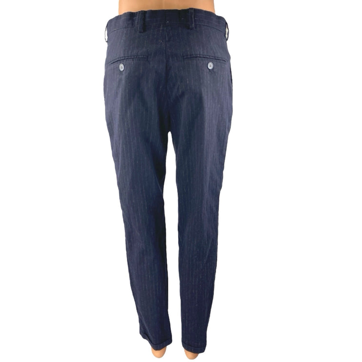 Carven Men's Blue Pinstriped Straight Leg Slim Fit Trousers Suit Dress Pants 38