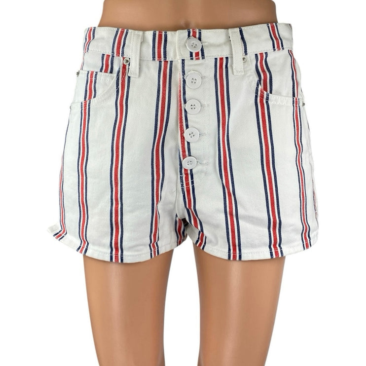 Reformation Charlie Women's White Multicolor Striped Button High Rise Shorts 28