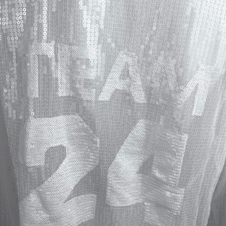 Chosen by KYHA Team 24 White Sequin Pockets Button Down Sheer Blouse Shirt Top L
