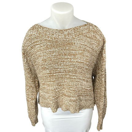 Madewell Women's Brown Knit Long Sleeve Boat Neck Crop Sweater Top Size XXL