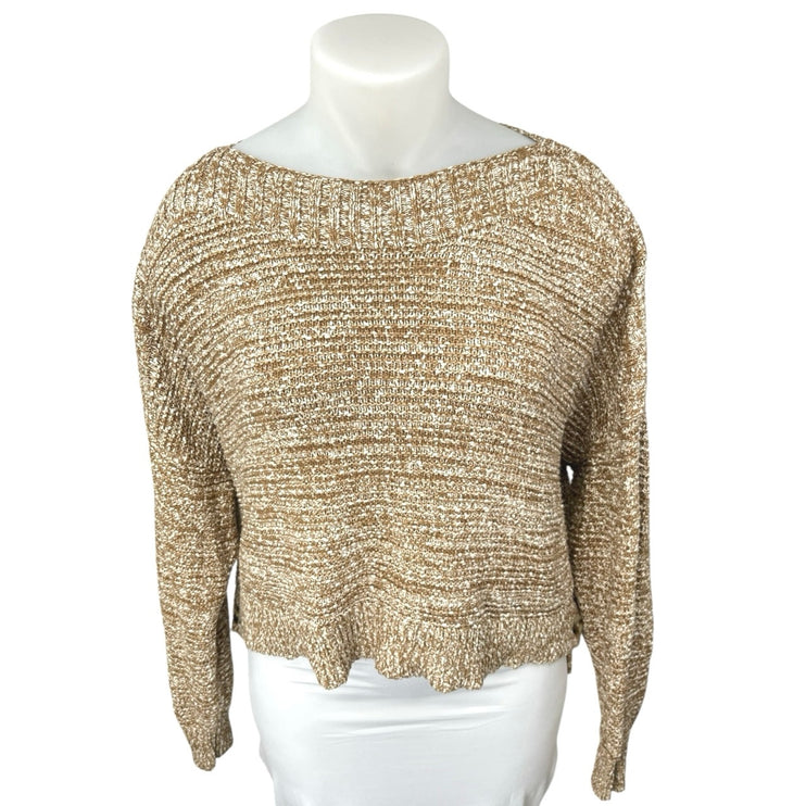 Madewell Women's Brown Knit Long Sleeve Boat Neck Crop Sweater Top Size XXL