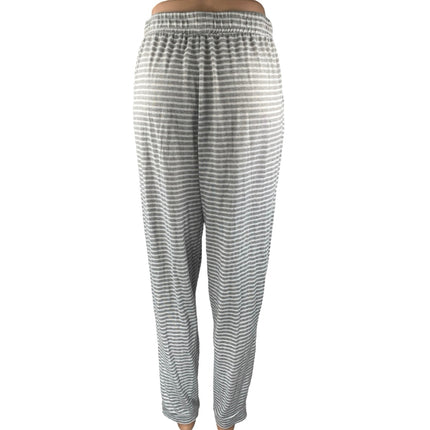 Tahari Women's Gray White Striped Straight High Waist Trousers Lounge Pants Sz L