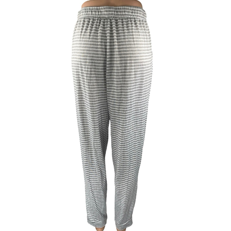 Tahari Women's Gray White Striped Straight High Waist Trousers Lounge Pants Sz L