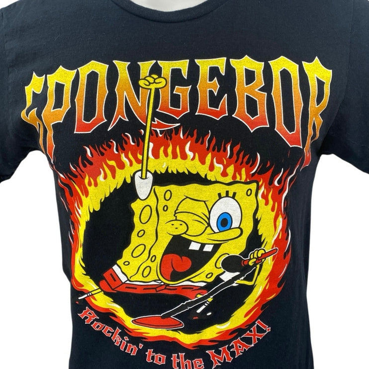Nickelodeon Spongebob Rockin To The Max Men's Black Graphic Tee T-Shirt Top M