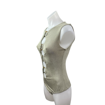 Bailey Rose O-Ring Cut Out Women's Green Sleeveless Slim Tank Bodysuit Top Sz M
