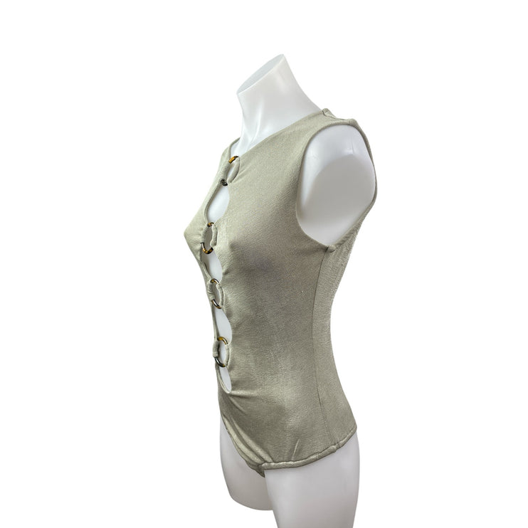 Bailey Rose O-Ring Cut Out Women's Green Sleeveless Slim Tank Bodysuit Top Sz M
