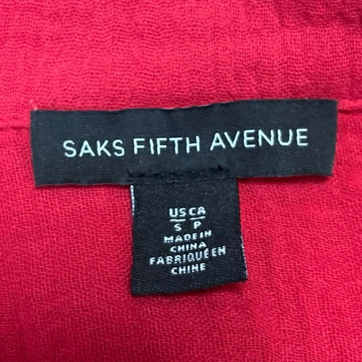 Saks Fifth Avenue Women's Red Long Sleeve Belted Button Down Mini Shirt Dress S