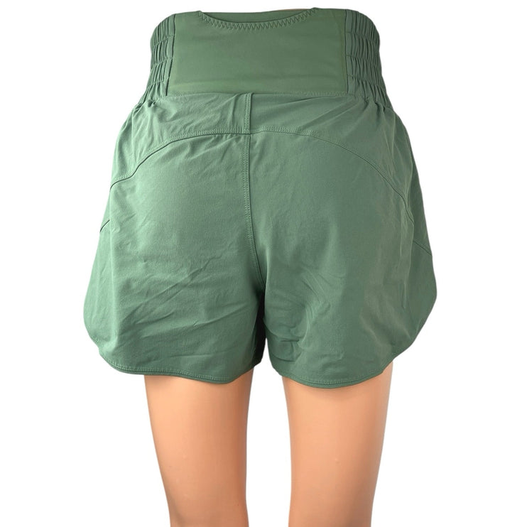 Outdoor Voices Green Smocked Waist Windbreaker Athletic Running Gym Shorts Sz S