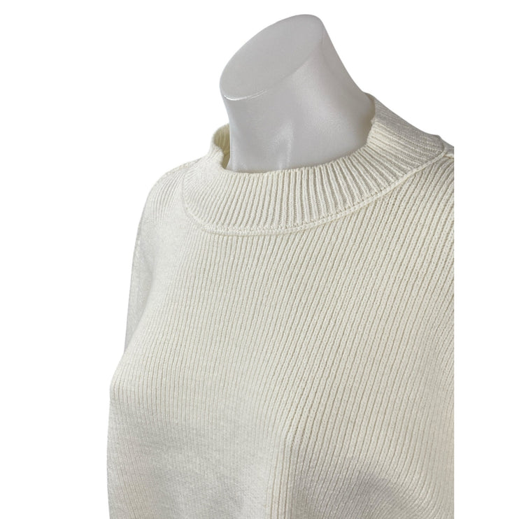 Free People Women's White Cream Ribbed Knit Mock Neck Cropped Sweater Top Sz XS