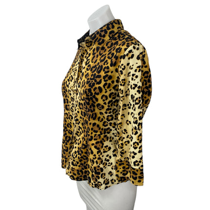 Jones New York Women's Beige Leopard Animal Print Button Down Shirt Top Size M