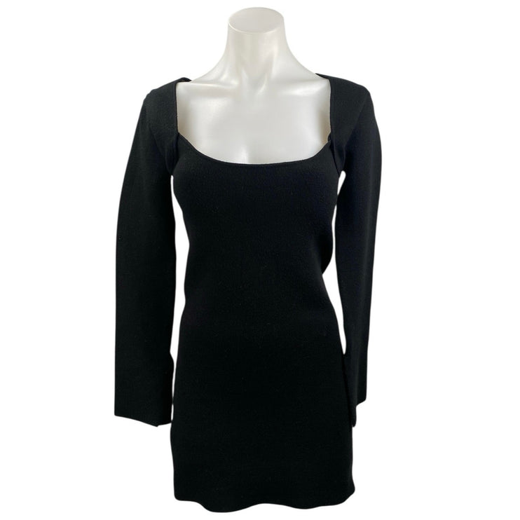 Zara Black Long Sleeve Scoop Neck Thermal Sweater Knit A Line Mini Dress Size M