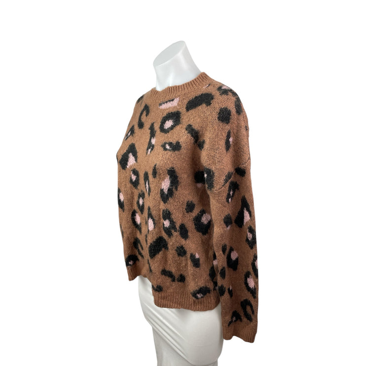Cliche Brown Leopard Animal Print Crew Neck Long Sleeve Sweatshirt Sweater Top M