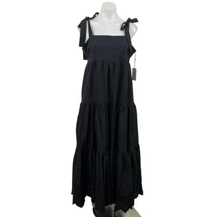 NEW Jason Wu Black Sleeveless Tie Strap Square Neck Tiered A Line Maxi Dress XL